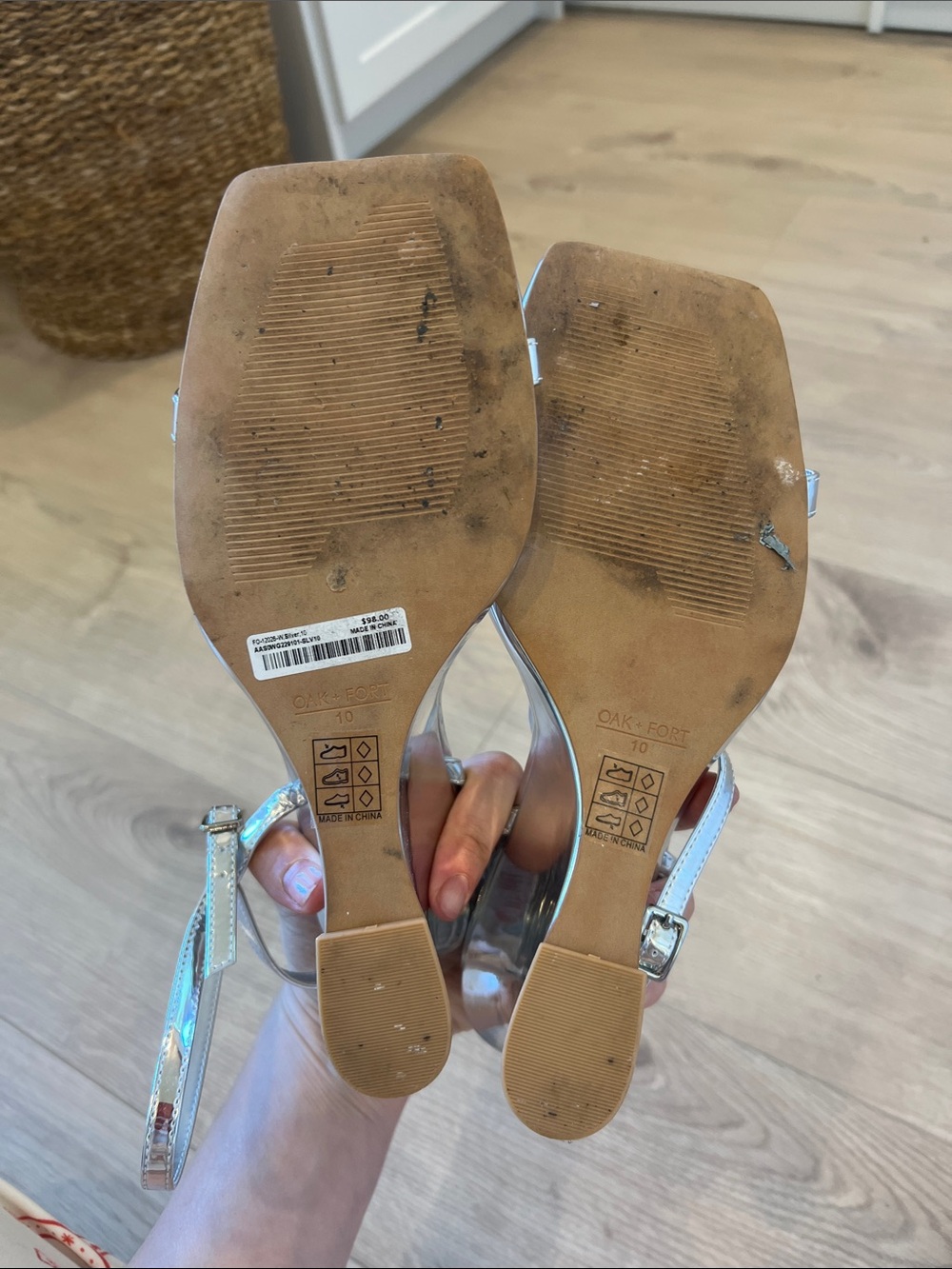 OAK + FORT Silver Metallic Ankle-Strap Wedge Sandals - Picture 5 of 5